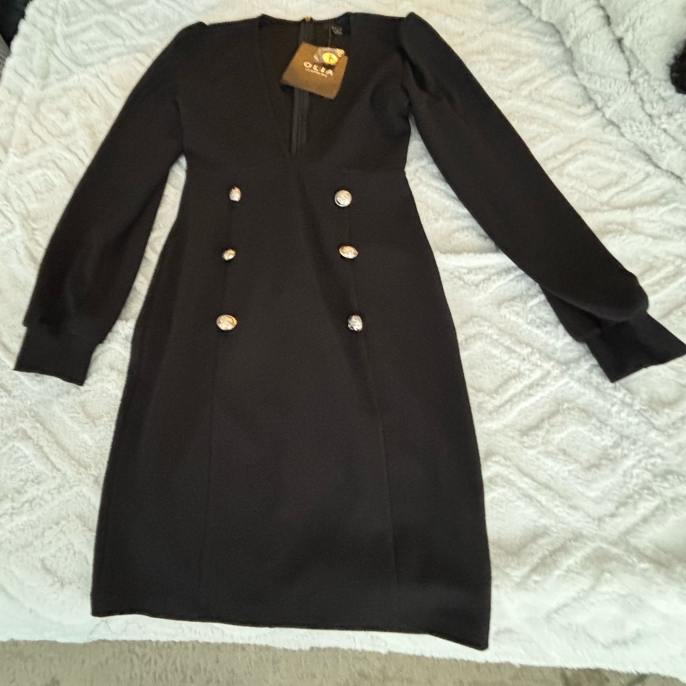 Elegant Black Dress with Button Accents
